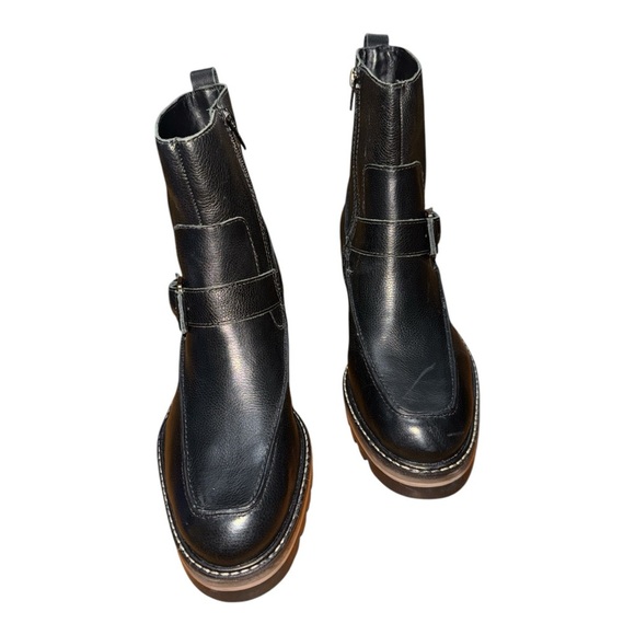 Bernardo Black Heeled Boots with Stacked Heel and Buckle - Picture 3 of 6